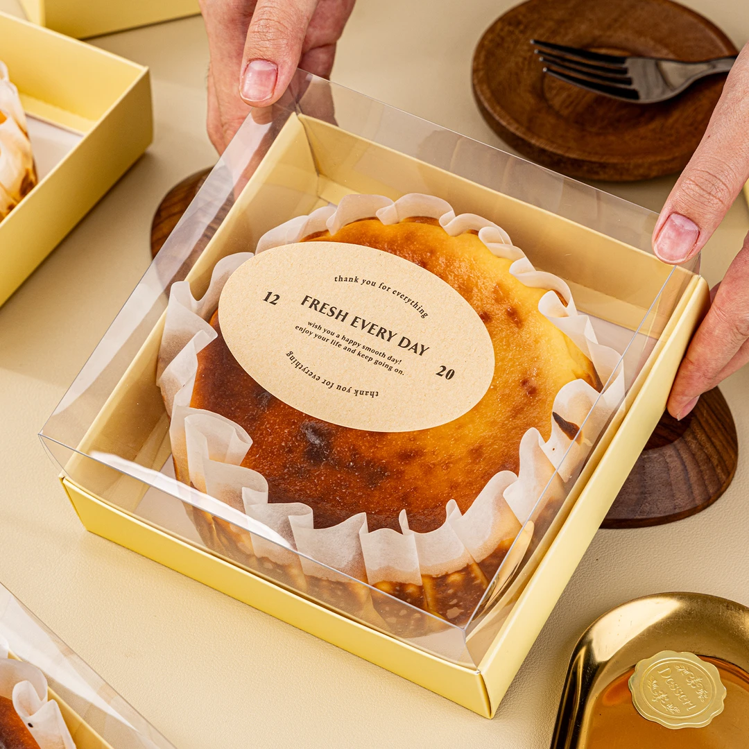 巴斯克蛋糕打包盒4寸6寸芝士轻乳酪戚风包装油纸甜品烘焙透明盒子