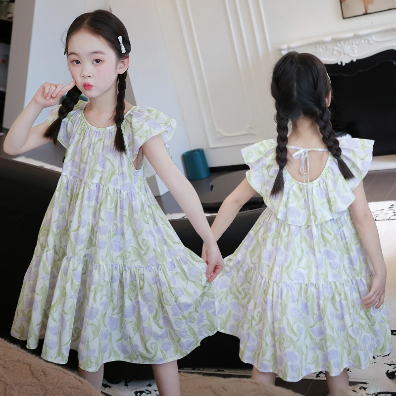 荷叶边女童连衣裙2025夏季新款儿童装裙子纯棉宝宝夏装碎花公主裙