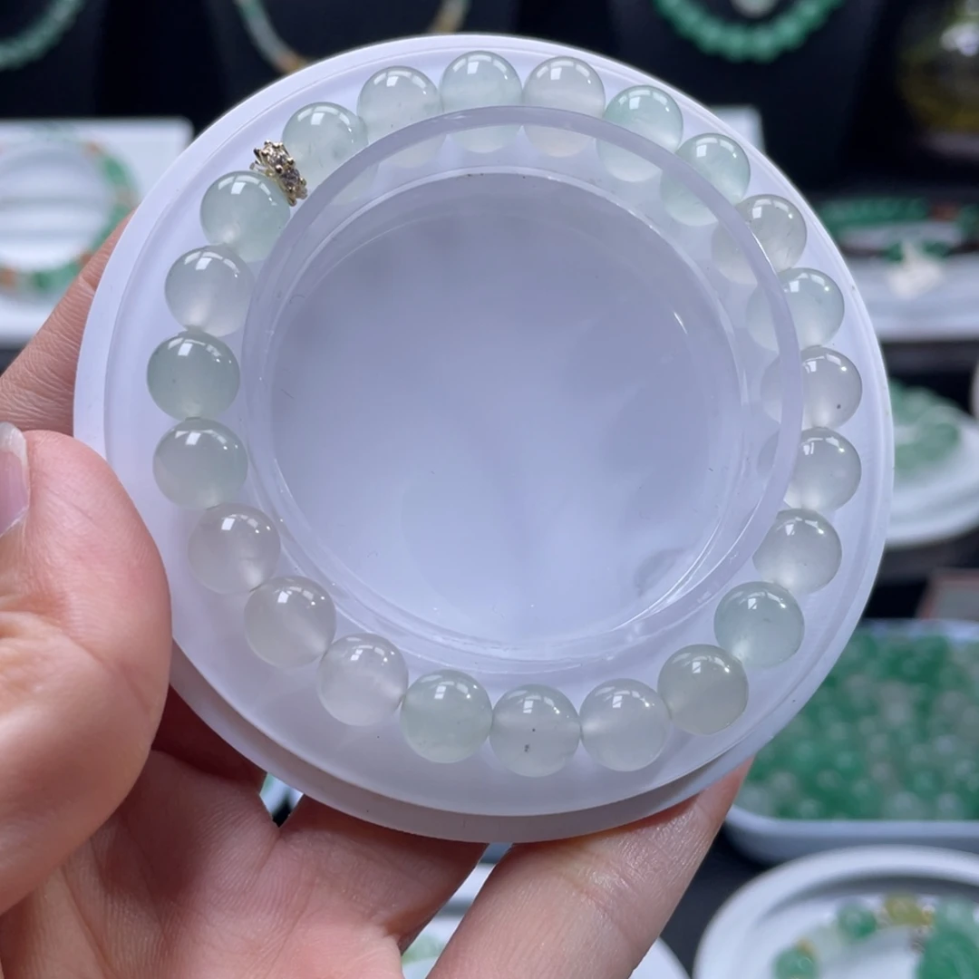 石英质玉（非洲翠）合金手串高冰白月光