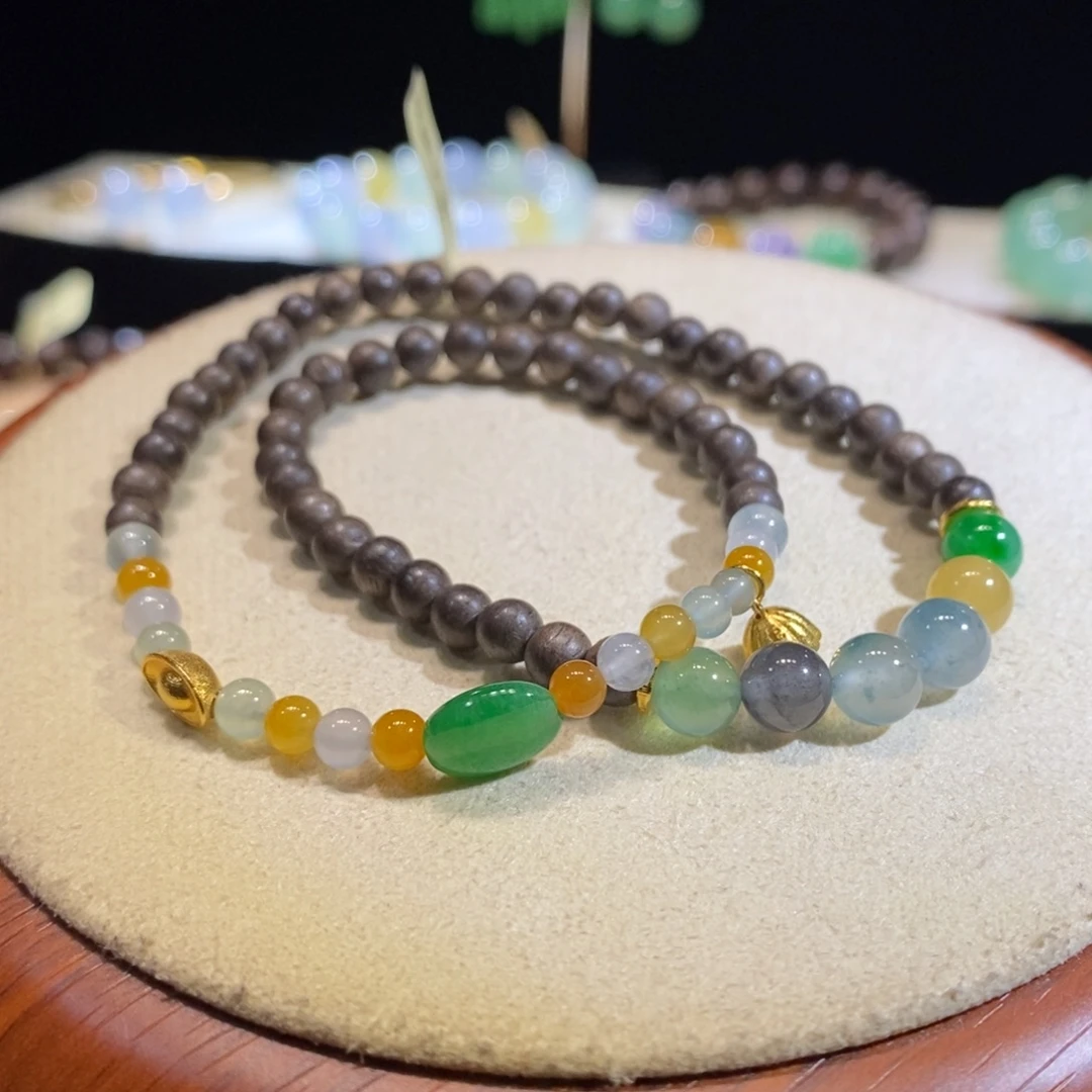 翡翠18K金镶嵌吊坠(不含链)翡翠特色双圈手串