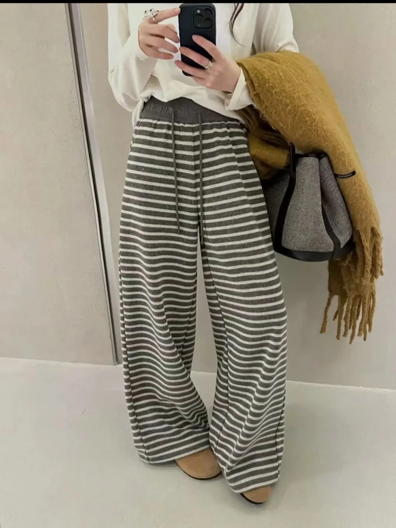 平慵懒条纹裤百搭