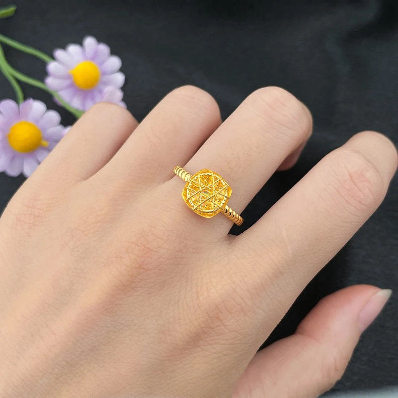 足金999花丝方糖戒指活口