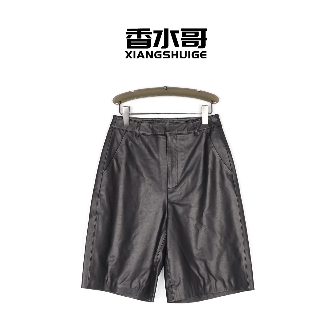 时尚休闲裤2025秋冬新品女阔腿高腰显瘦百搭牛皮五分裤黑色直筒裤