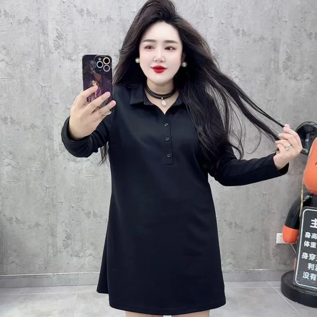 欧货翻领中长款宽松显瘦气质百搭连衣裙