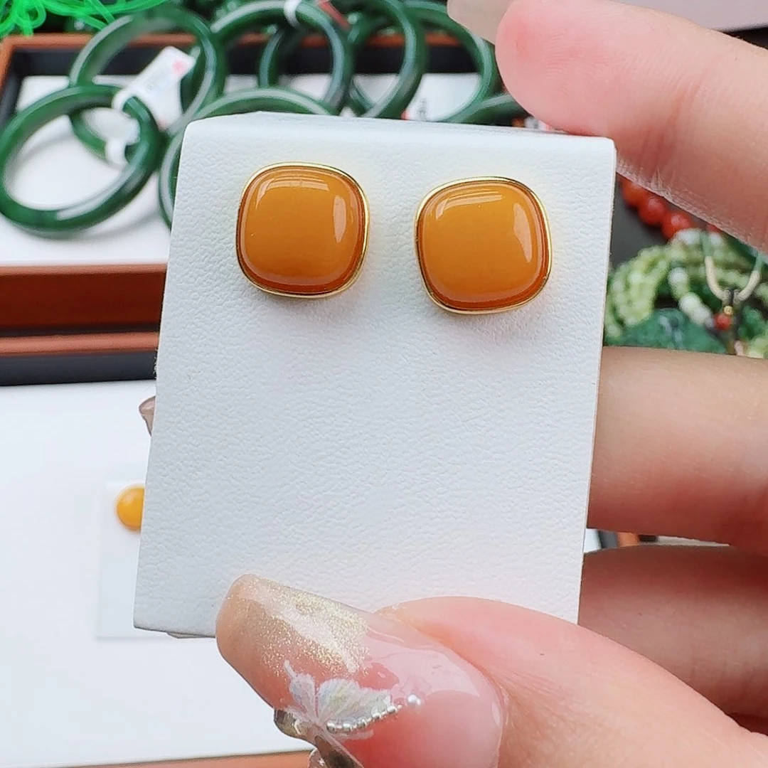 蜜蜡裸石银S925镶嵌方形