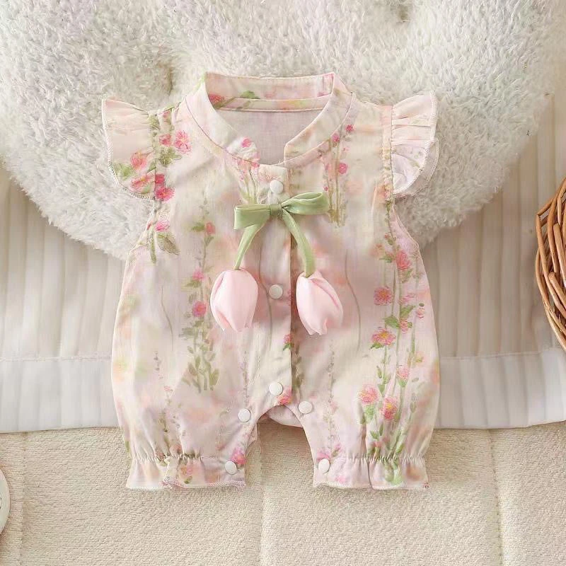 新生儿婴儿连体衣女宝宝洋气中国薄款夏季包屁衣新中式连身外出服