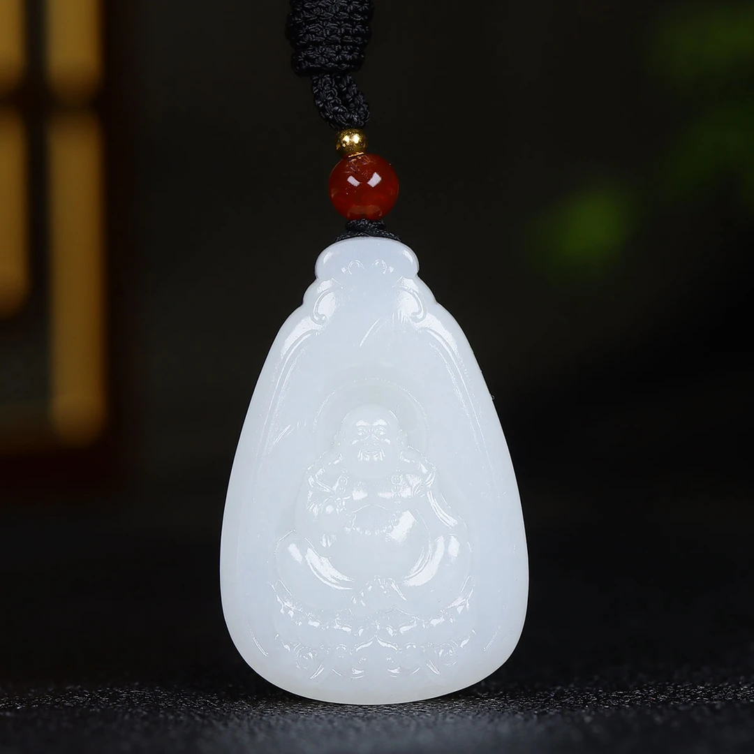 1229106和田玉白玉弥勒佛挂件