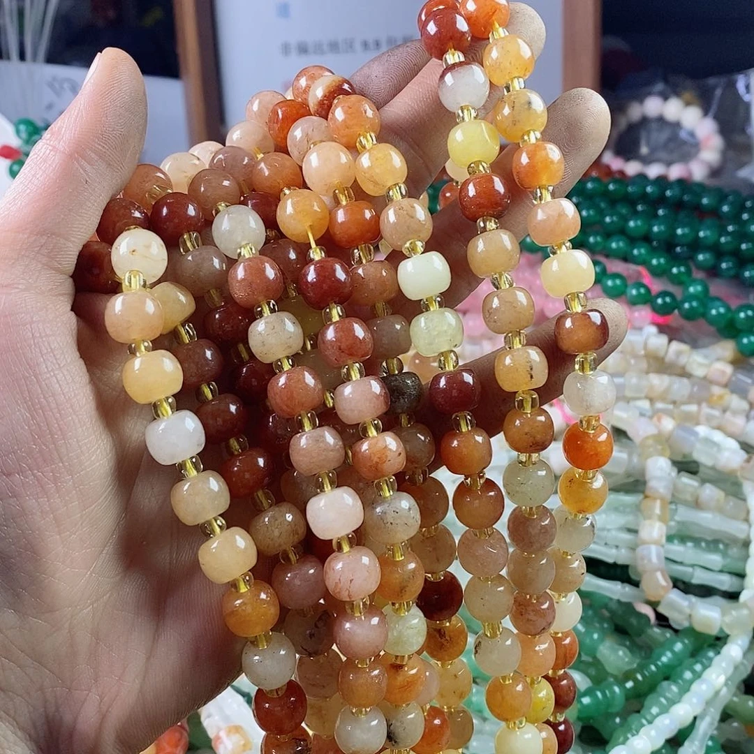 玛瑙/玉髓珠宝半成品合金一条天然8×10金丝玉老型珠
