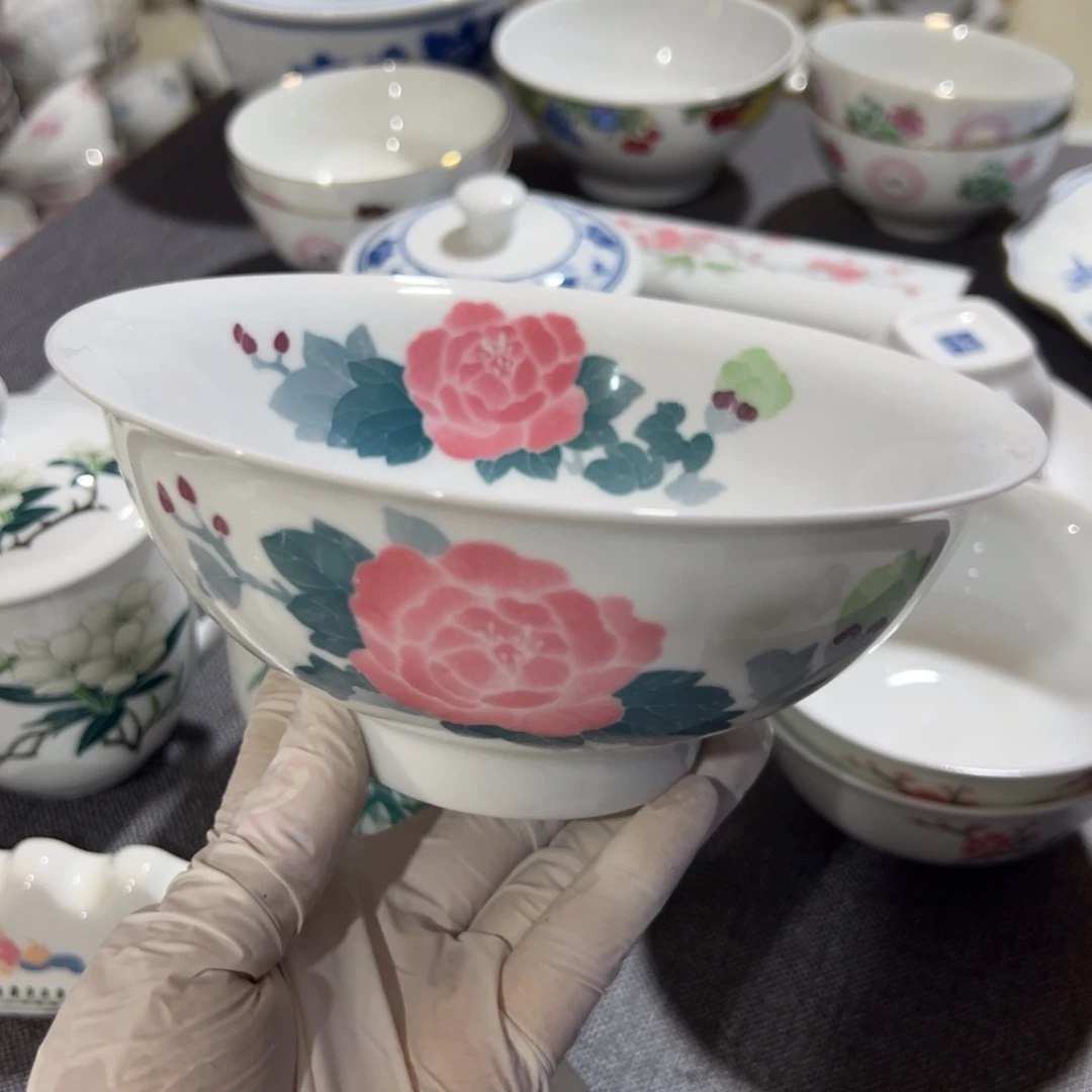 醴陵高温老厂瓷手绘16.5厘米面碗