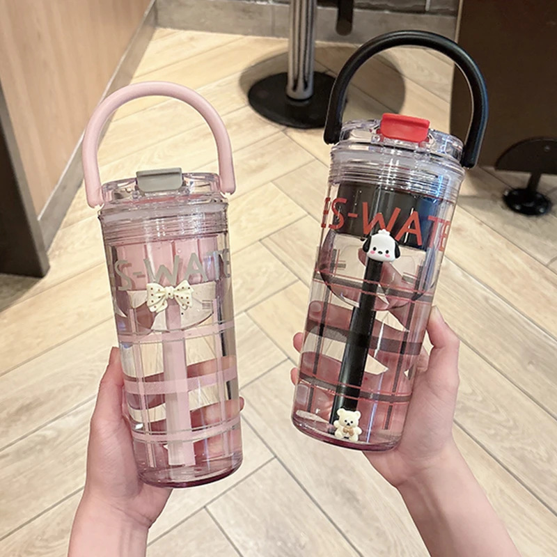 夏天水杯女生2025新款高颜值大容量塑料杯子外出便携学生双饮水壶