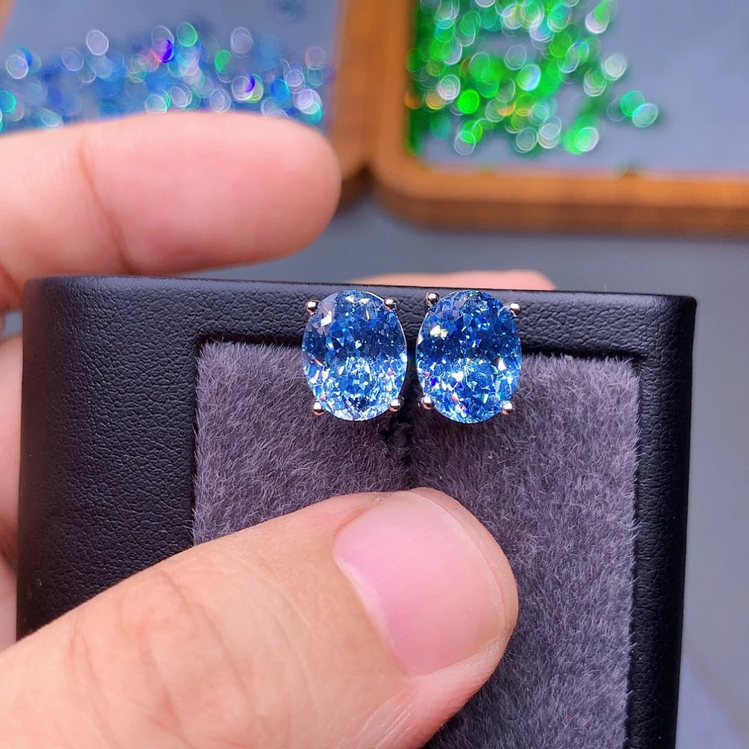 海蓝宝石耳坠银S925镶嵌