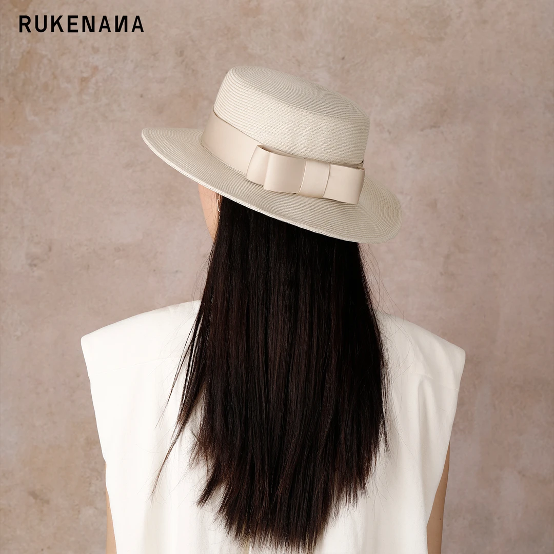 RUKENA春夏遮阳防晒手工编织草帽蝴蝶结丝带渔夫帽遮阳帽礼帽复古