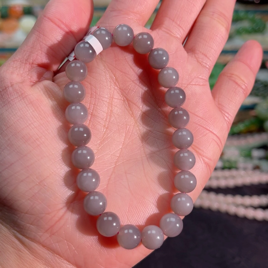 和田玉手链未镶嵌粉紫卡8