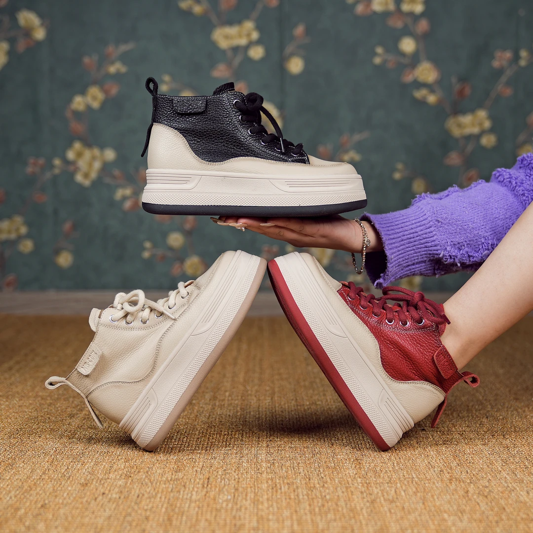 【新品】真皮高帮百搭小白鞋女款2024春季新款厚底网红休闲鞋 13125