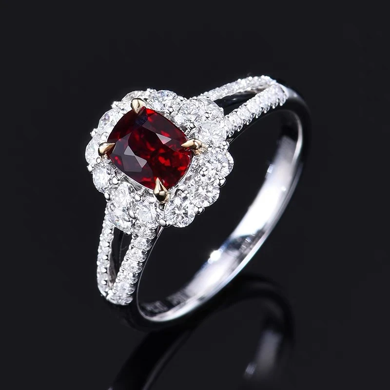 750黄金18k白金镶嵌红宝石戒指