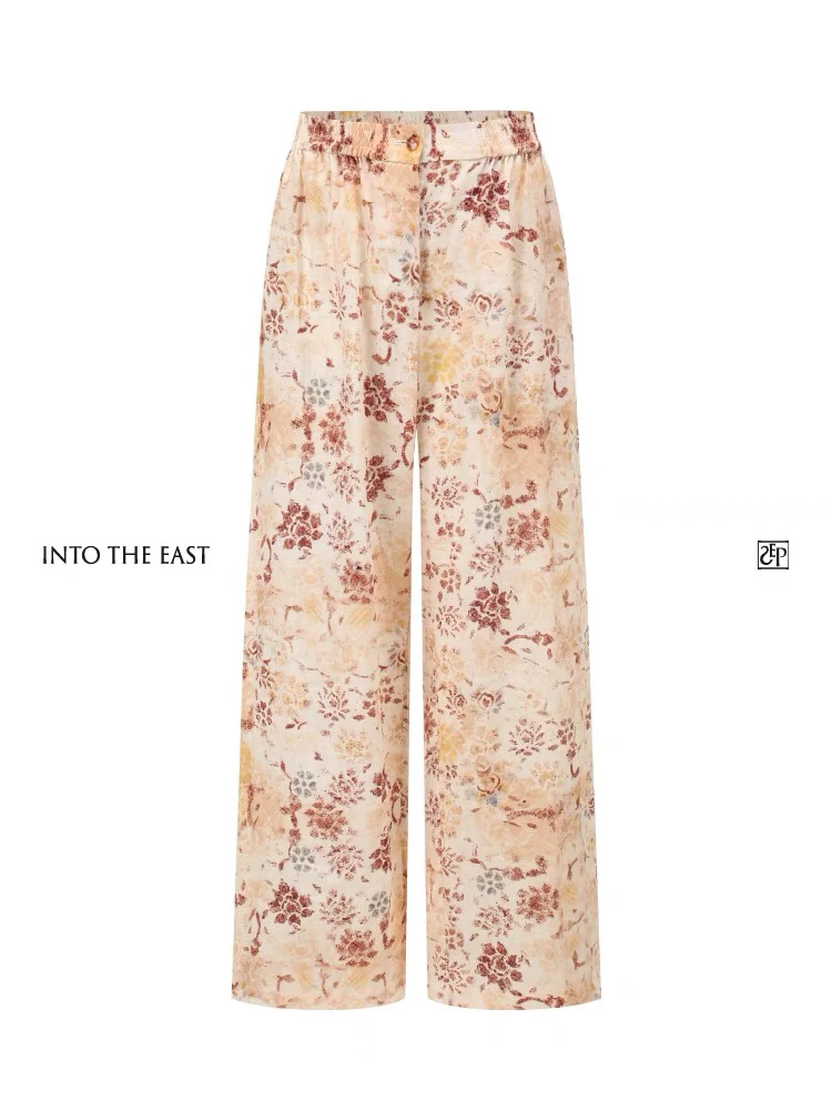 INTO THE EAST斑驳花纹亚麻直筒裤