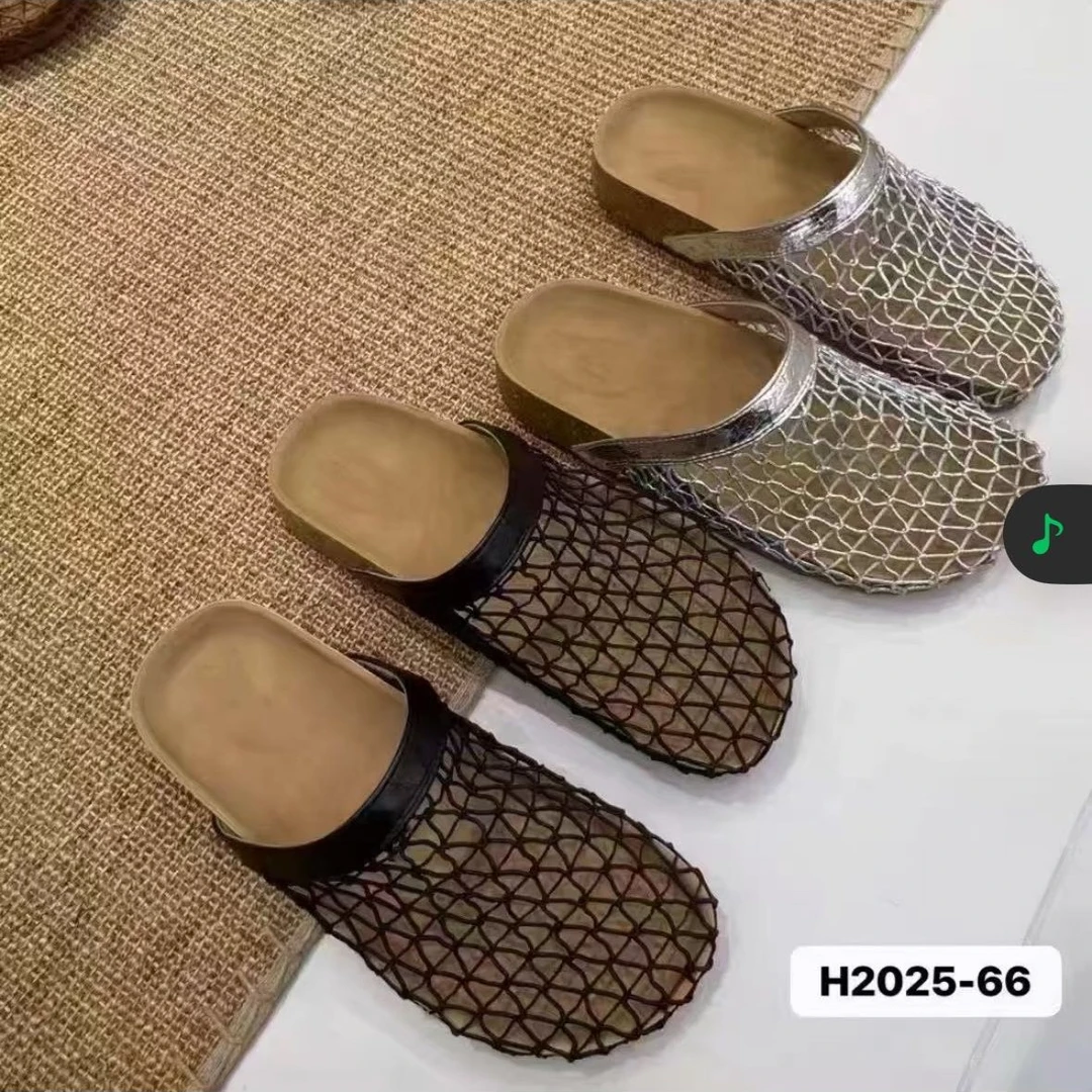 防滑编织镂空网纱凉2025-66拖鞋女平底透气软底包头外穿夏季女鞋