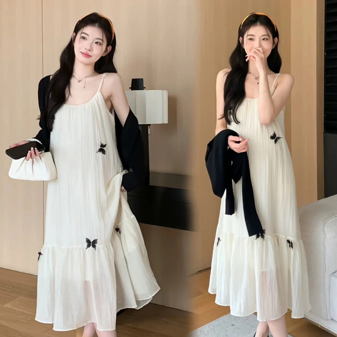 【A02】淑女长裙时尚可爱风蝴蝶夏季吊带裙春秋ins时尚套装针织