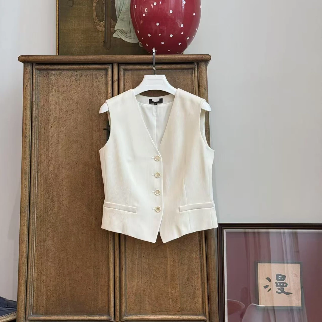 MYL2025年春夏新款三醋酸白色西装马甲收腰西装感V领百搭马夹