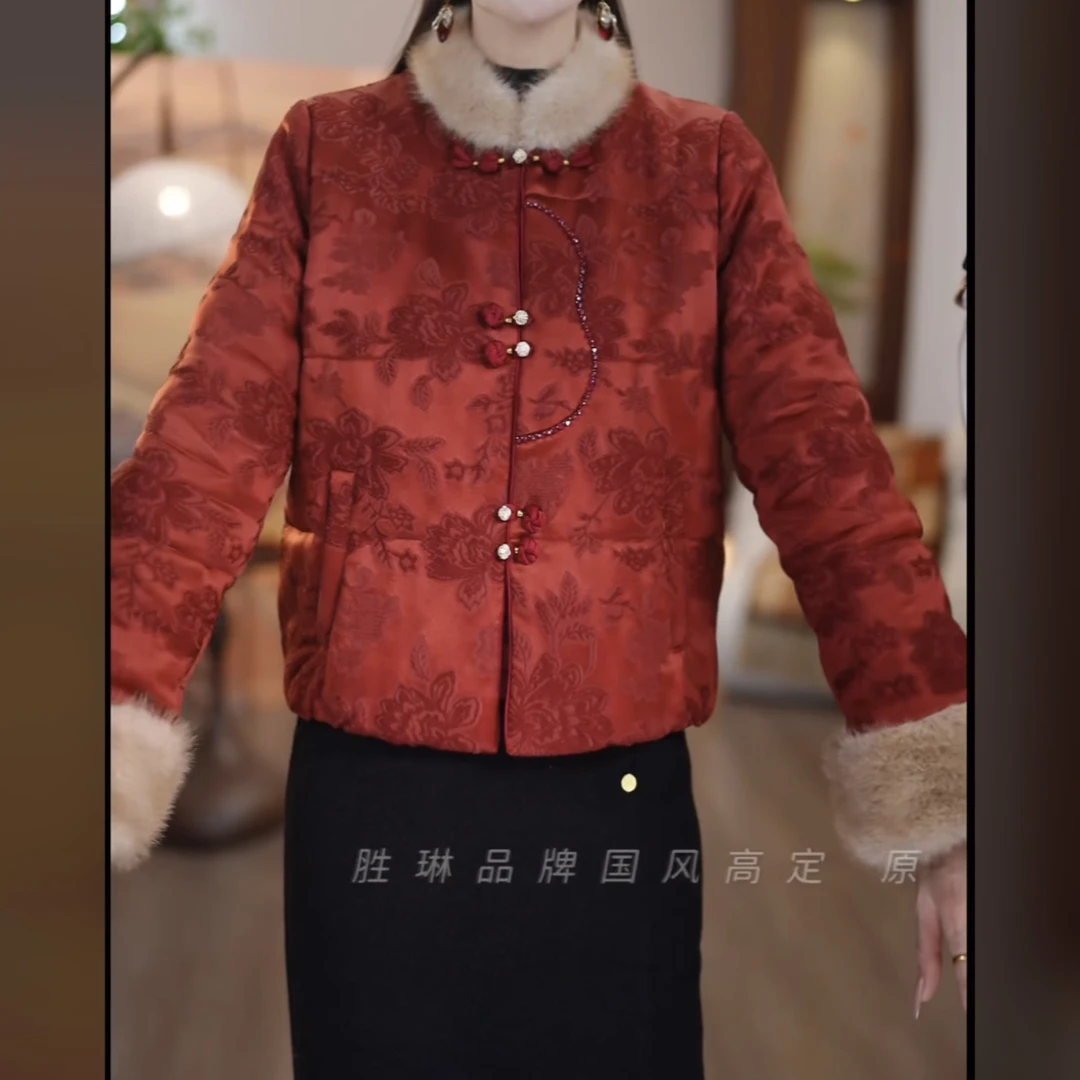 【外套】2025冬季新款洋气时尚气质新中式落梅红国风气质保暖外套