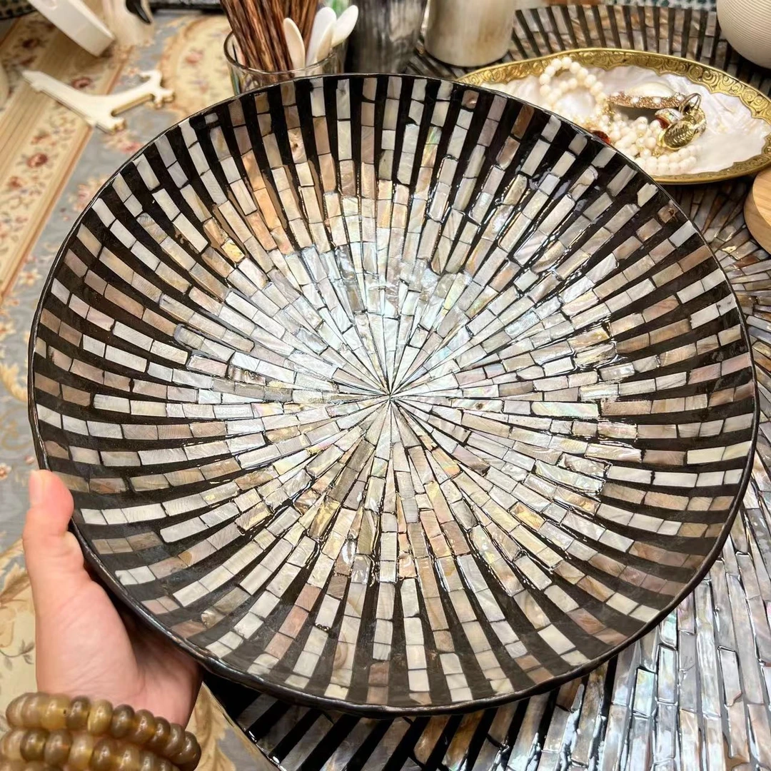 KA-【高定果盘】深海贝母手工制作托盘收纳果盆零食盆35*9cm