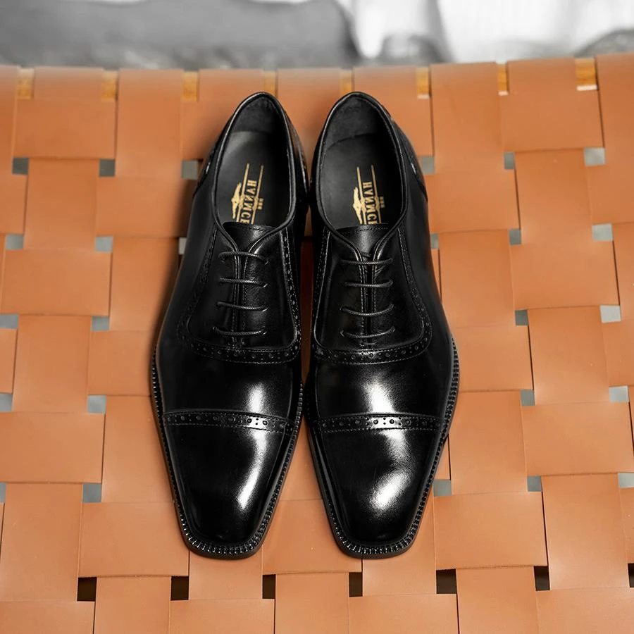 布洛克三接头牛津鞋商务正装英伦男鞋小方头高档牛皮皮鞋男