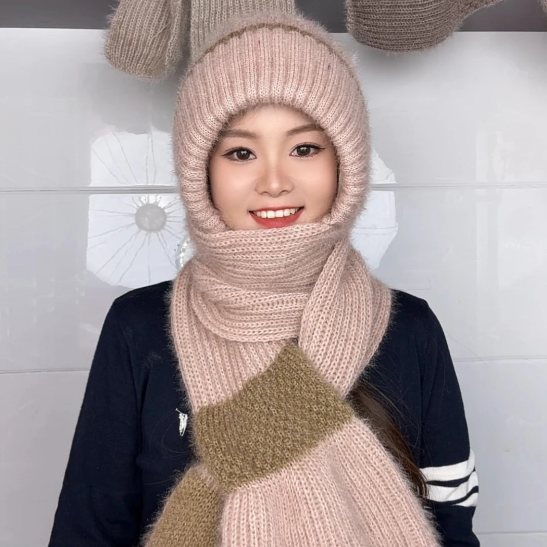 （25款）新款网红爆款松鼠绒围巾一体保暖帽防风抗寒加厚护耳护脖颈