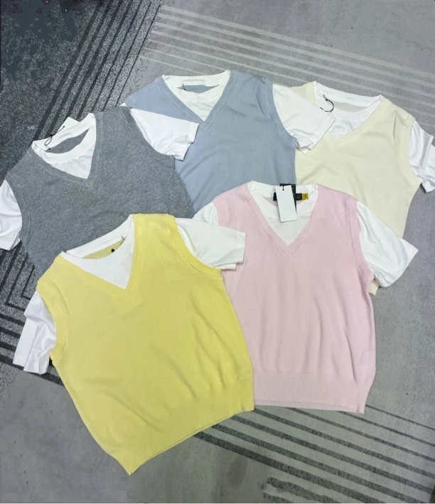 假两件拼接针织短袖