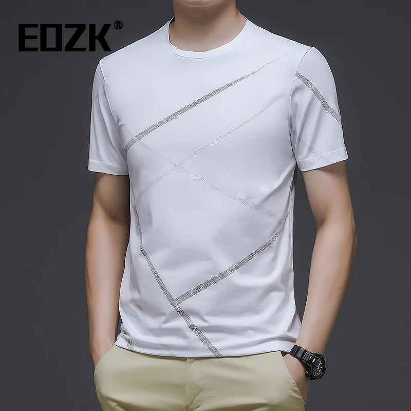 Eozk夏季圆领短袖t恤男士薄款透气棉汗衫时尚休闲半袖体恤上衣服