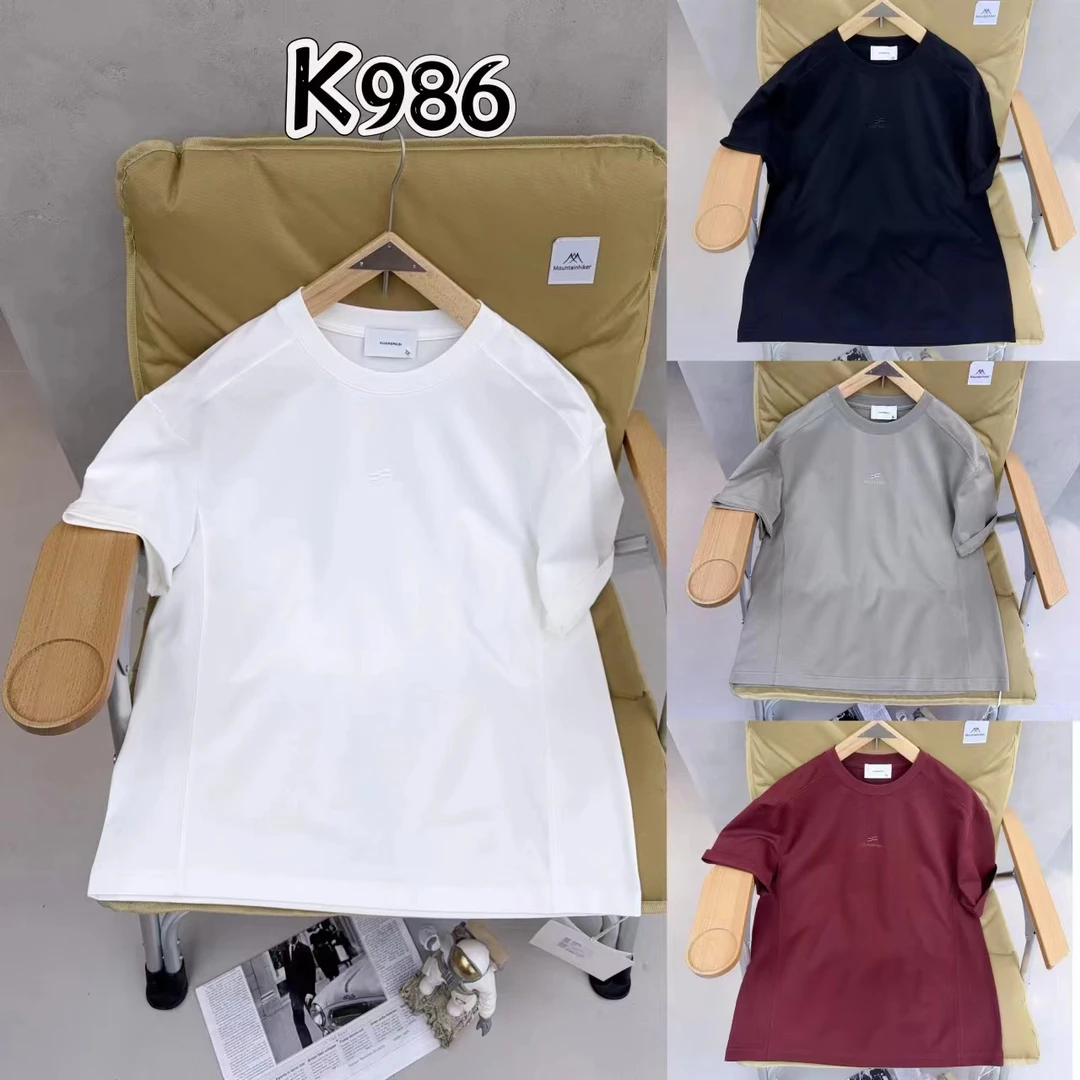 夏季新款折线刺绣简约百搭圆领短袖T恤K986