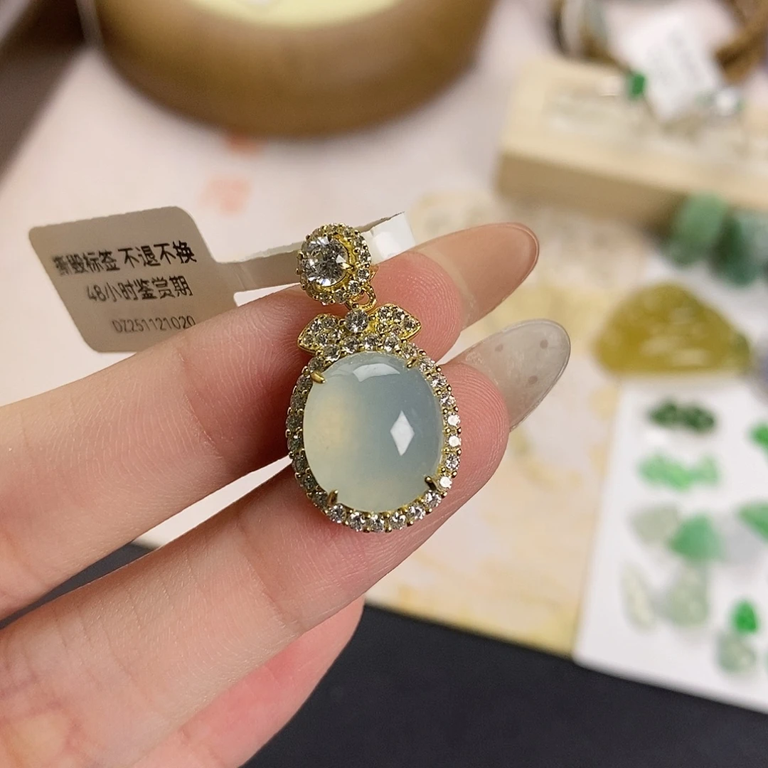 翡翠银S925镶嵌吊坠(不含链)