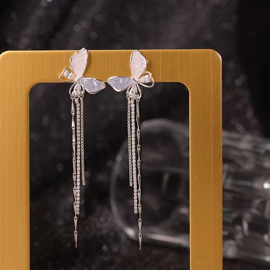 铜合金耳饰 Gooden岛家【仙气飘飘】925银针气质蝴蝶超仙长款耳环