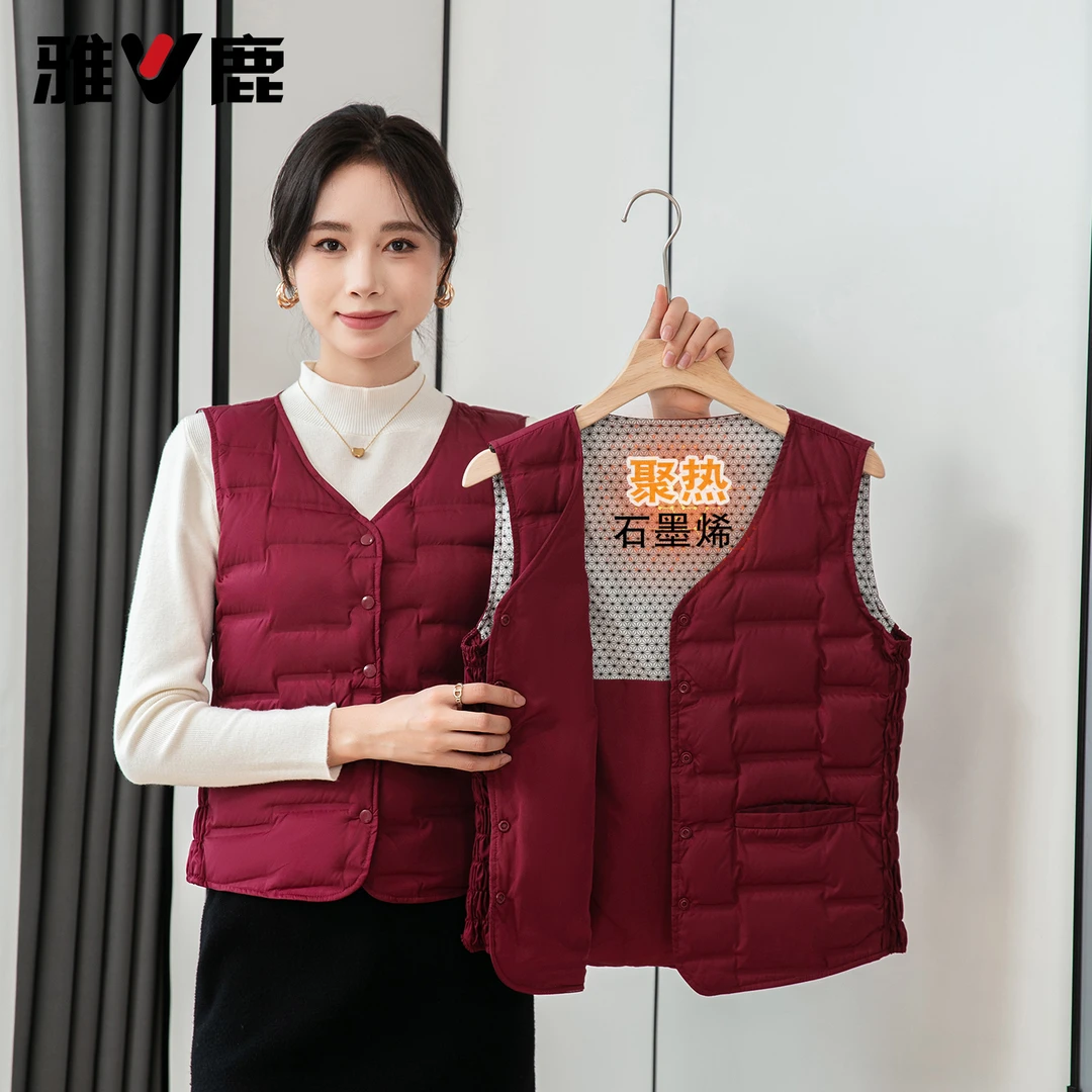 雅鹿90绒石墨烯内里冬季羽绒马夹女加厚贴身背心保暖内胆大码马甲