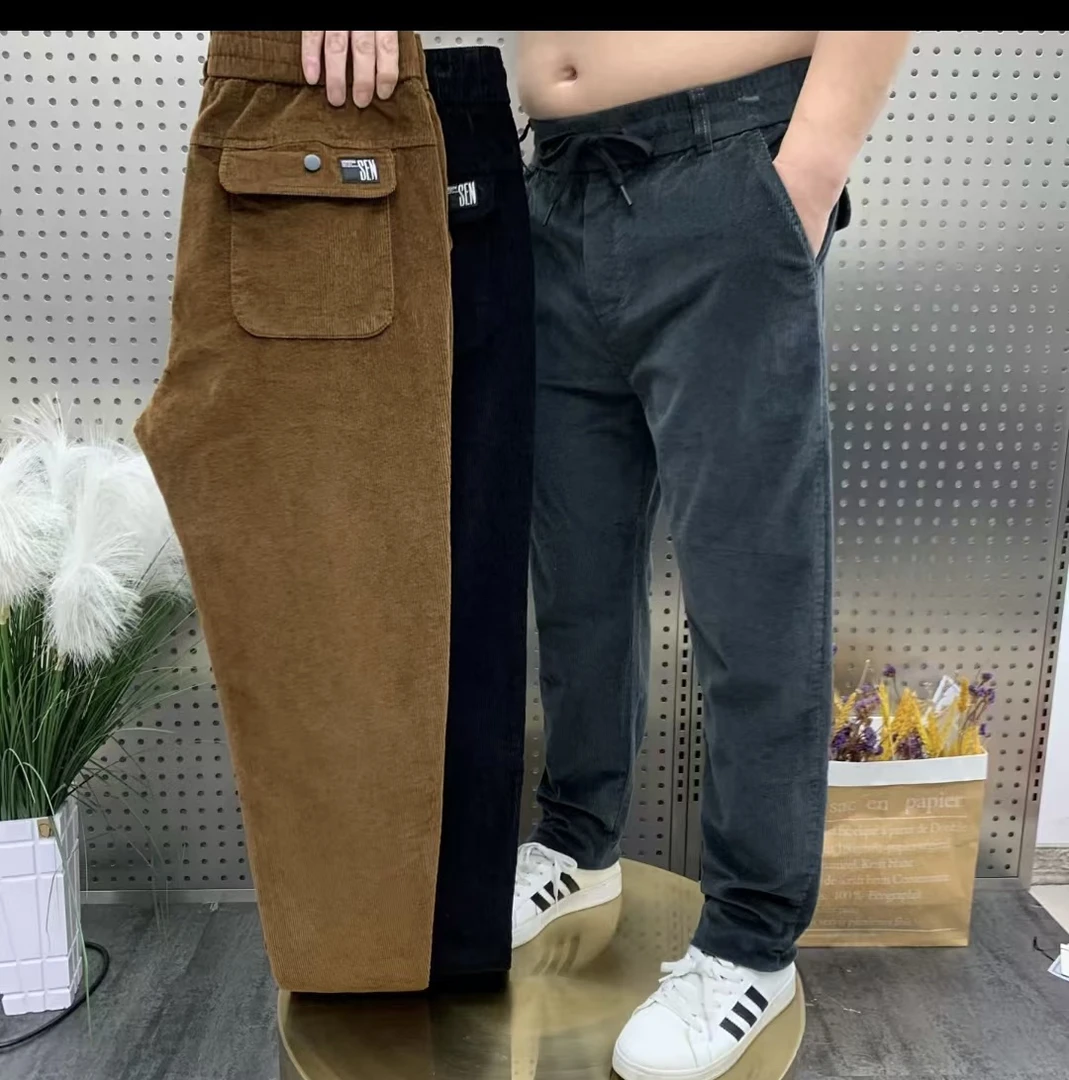 男士春秋新款条纹大兜休闲直筒裤经典百搭