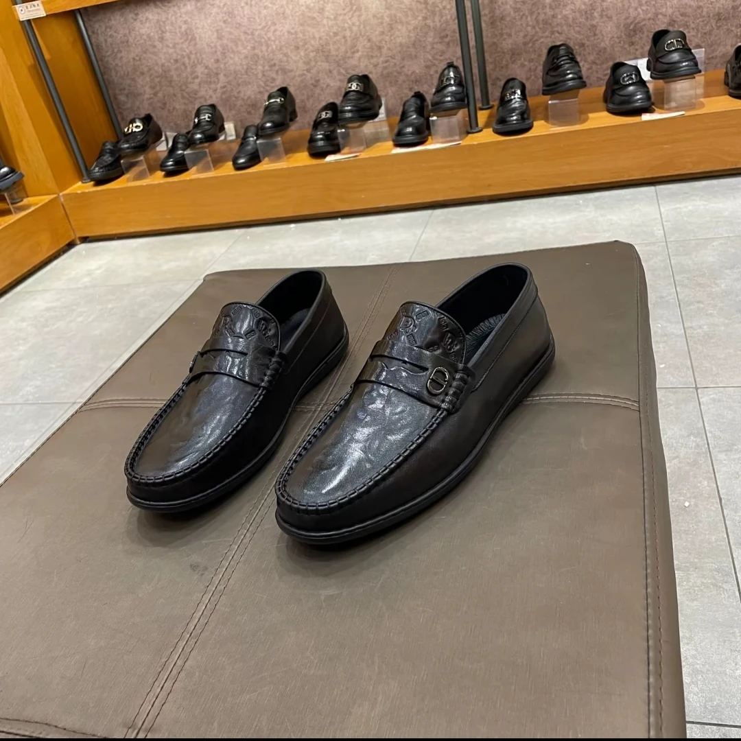 c162波斐2025新款男士豆豆鞋休闲一脚蹬软底皮鞋时尚乐福男鞋