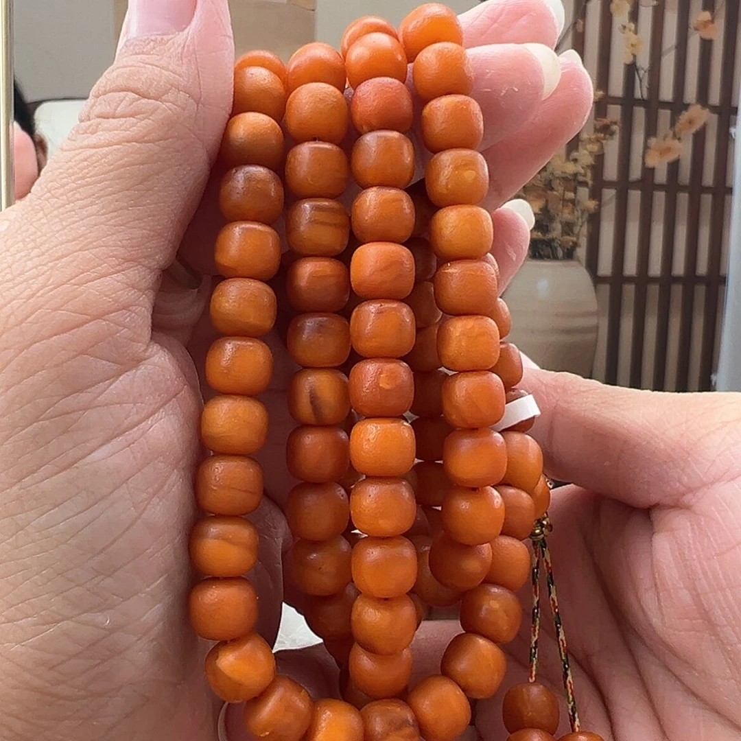 裸石琥珀未镶嵌橘皮108佛珠8mm