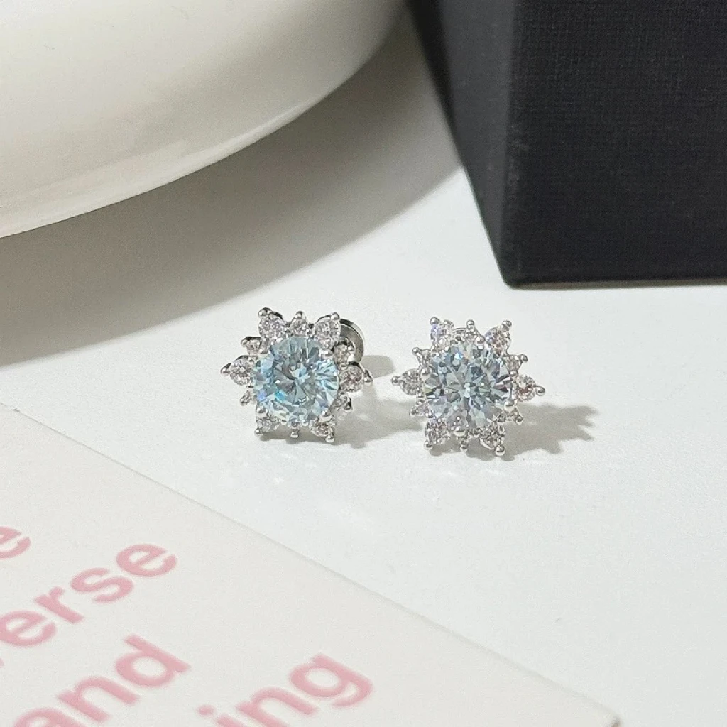 铜合金耳饰 A闪耀雪花太阳花耳骨钉螺丝耳钉气质百搭耳环E2253