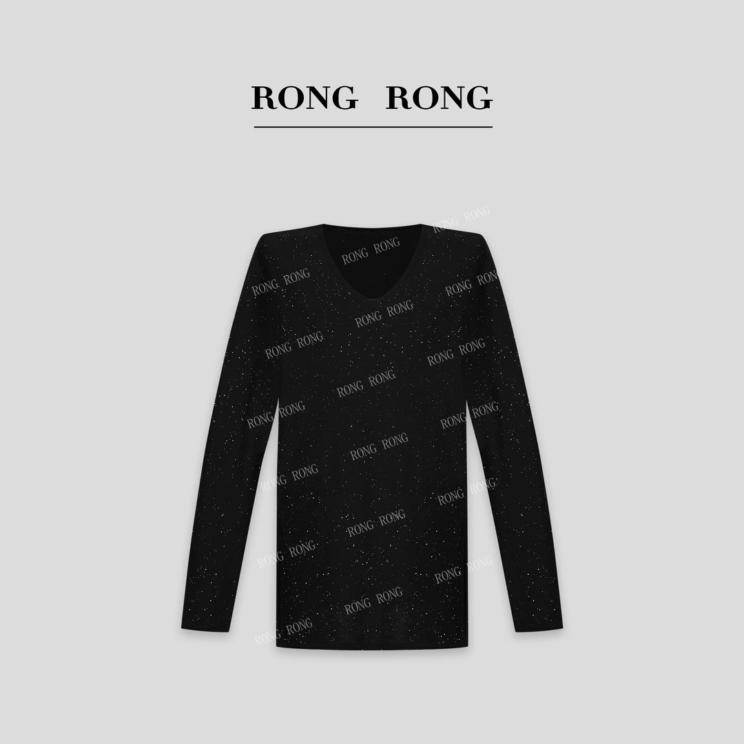 溶溶【魅力星辰】RONGRONG 绵羊毛莱赛尔V领珠片纱上衣C-I2051029