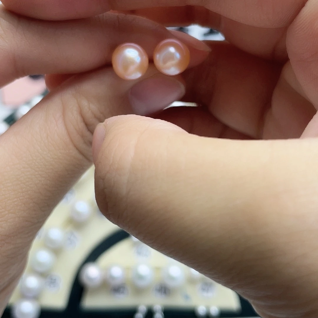 桃***心淡水珍珠耳饰银S925镶嵌