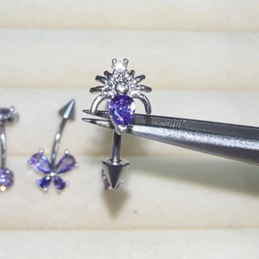 钛钢耳饰 钛钢耳饰 紫气东来眉钉rook钉蝴蝶爱心蜘蛛钛钢穿刺饰品