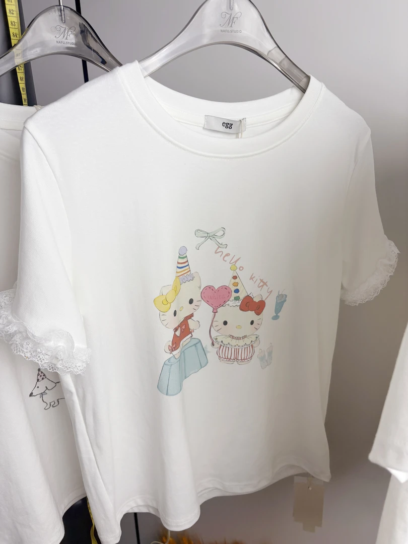 一筐小可爱！韩代@e*g 甜妹少女心印花显瘦圆领正肩短袖T恤合辑