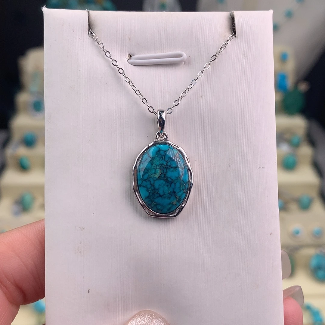 绿松石银S925镀金镶嵌吊坠(不含链)