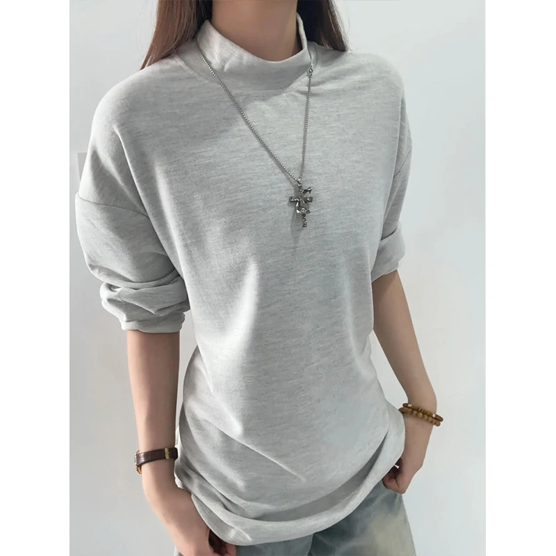 半高领人字领德绒长袖T恤男女款秋冬保暖重磅打底衫内搭纯色卫衣