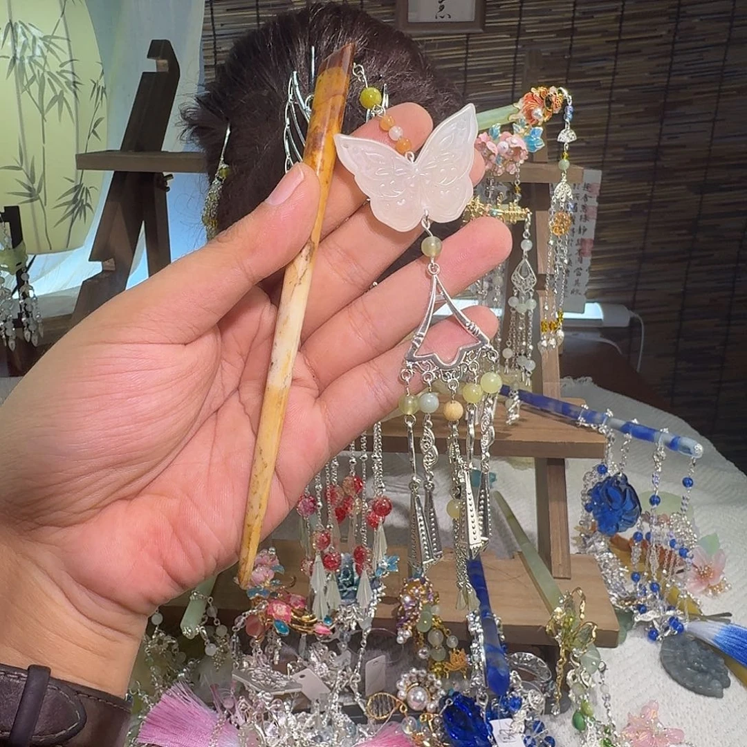 合金蛇纹石玉发饰