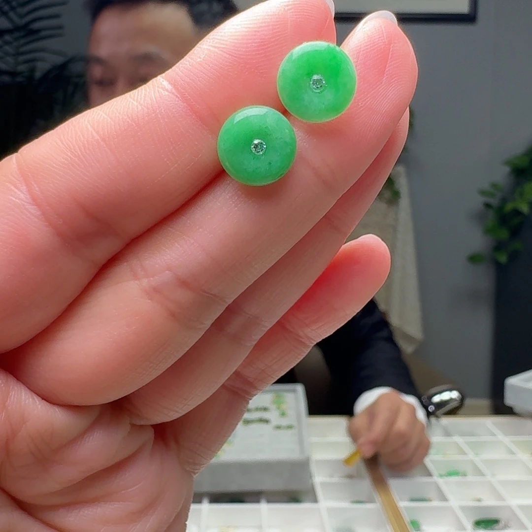 翡翠18K金镶嵌耳饰多样性发货其一