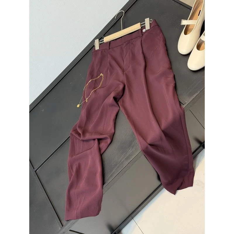 纯色简约丝滑垂感薄款半松紧腰哈伦休闲裤西裤24971