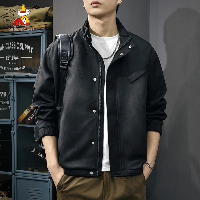 Mexican/稻草人秋季潮牌高级感夹克男款美式宽松休闲立领工装外套