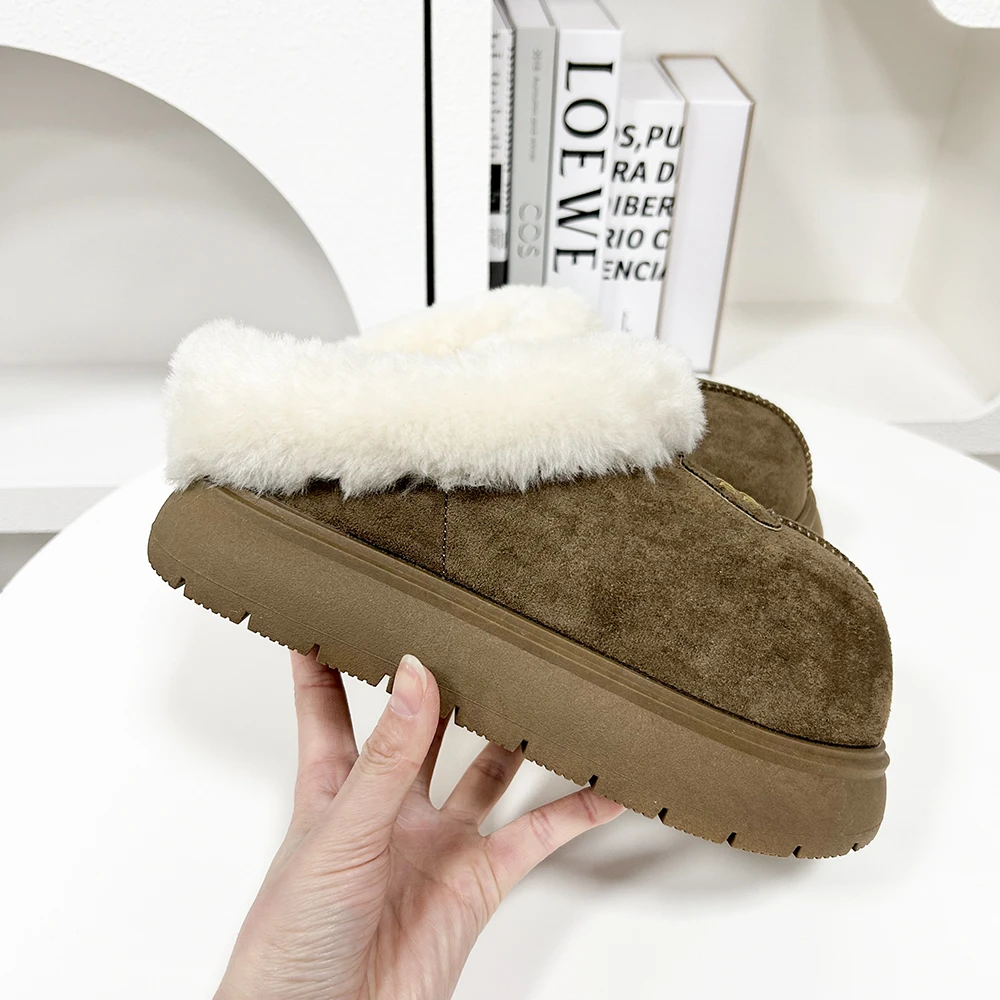 X-12 雪地靴女包头半拖鞋2024冬季新款皮毛一体加绒保暖毛毛棉鞋