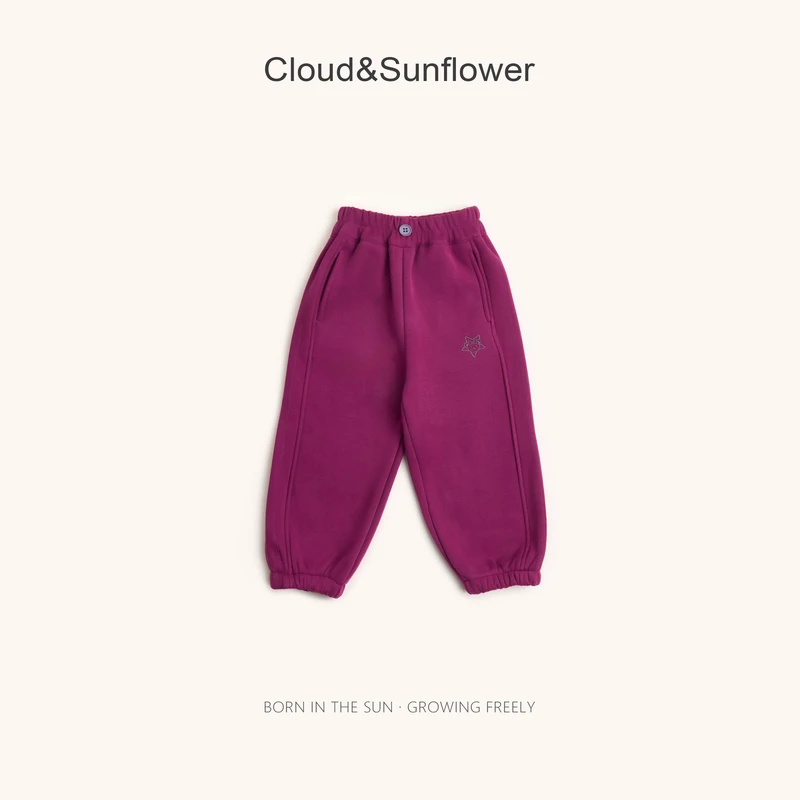 【云朵小葵】女童新款冬季火龙果色加绒星星小熊束脚卫裤1114655