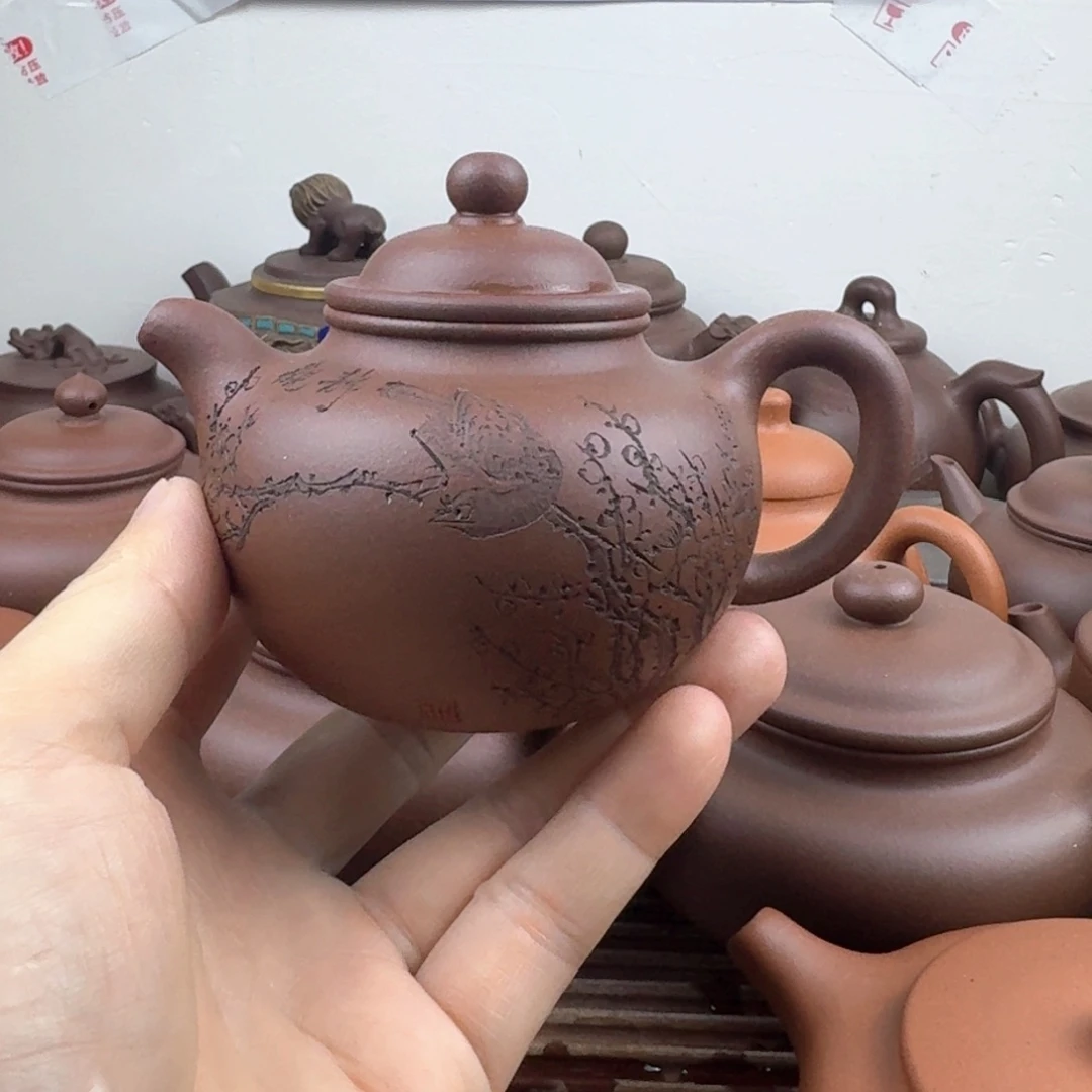 茶壶紫砂大亨掇球200cc台西嫩底槽清刻绘